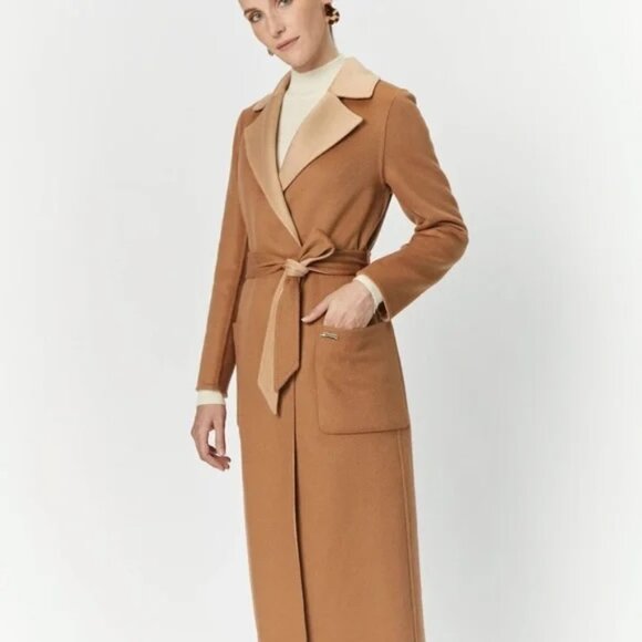 Gobi reversible long tan 100% cashmere coat, belt, XL, New
